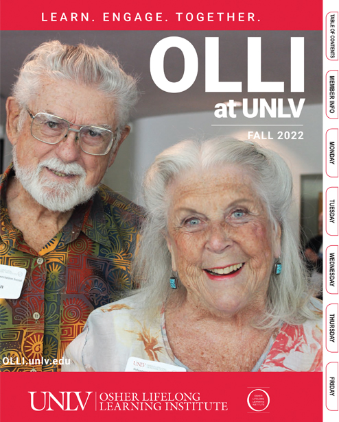 OLLI At UNLV Fally 2022 Catalog cover with 2 students